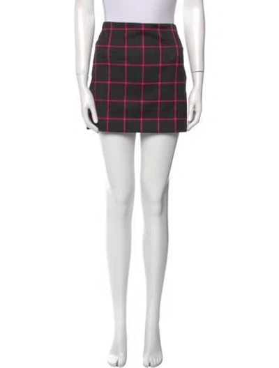 Pre-owned Alice And Olivia Plaid Print Mini Skirt In Black
