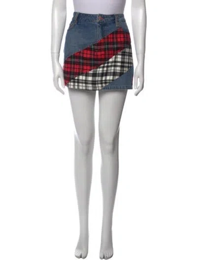 Pre-owned Alice And Olivia Plaid Print Mini Skirt In Blue