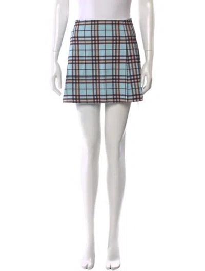 Pre-owned Alice And Olivia Plaid Print Mini Skirt In Blue