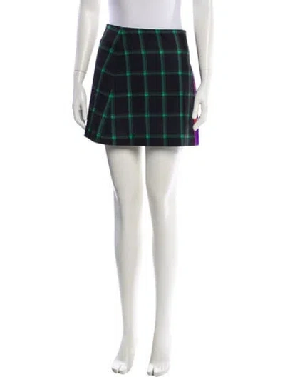 Pre-owned Alice And Olivia Plaid Print Mini Skirt In Green
