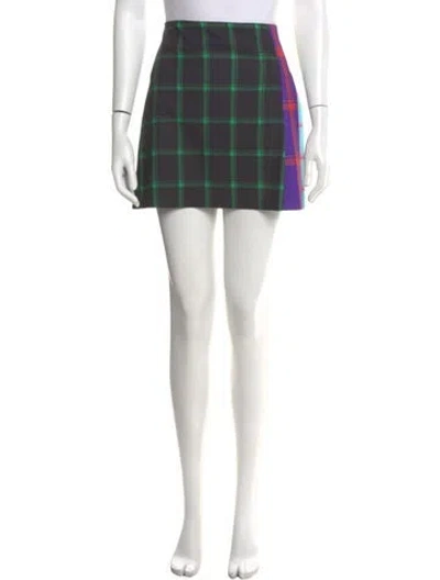 Pre-owned Alice And Olivia Plaid Print Mini Skirt In Green