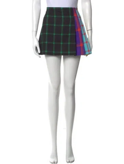 Pre-owned Alice And Olivia Plaid Print Mini Skirt In Green
