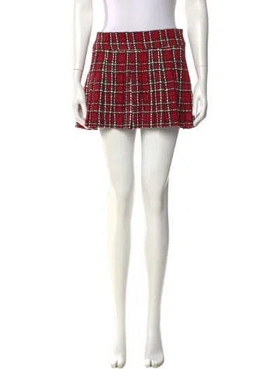 Pre-owned Alice And Olivia Plaid Print Mini Skirt In Red