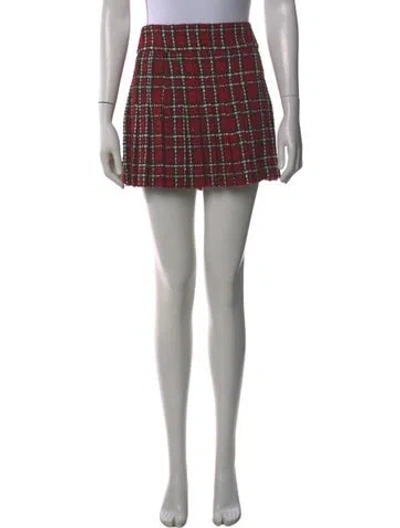 Pre-owned Alice And Olivia Plaid Print Mini Skirt In Red