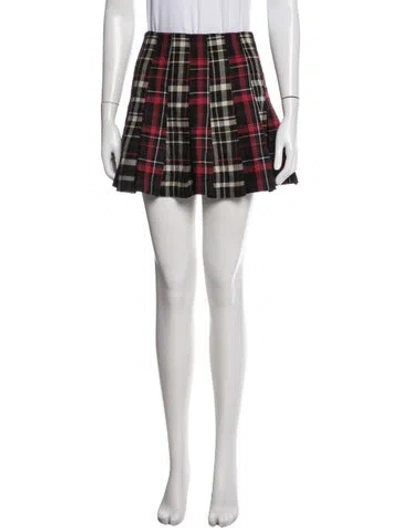 Pre-owned Alice And Olivia Plaid Print Mini Skirt In Red