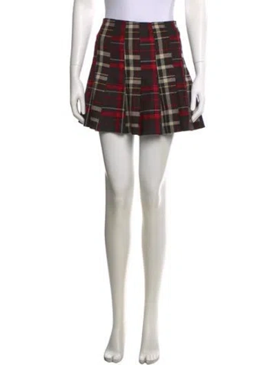 Pre-owned Alice And Olivia Plaid Print Mini Skirt In Red