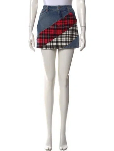 Pre-owned Alice And Olivia Plaid Print Mini Skirt In Red