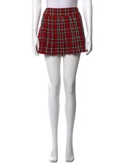 Pre-owned Alice And Olivia Plaid Print Mini Skirt W/ Tags In Red