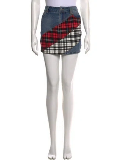 Pre-owned Alice And Olivia Plaid Print Mini Skirt W/ Tags In White