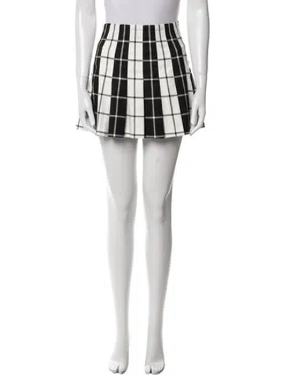 Pre-owned Alice And Olivia Plaid Print Mini Skirt In White