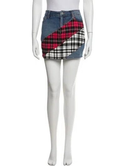 Pre-owned Alice And Olivia Plaid Print Mini Skirt In White