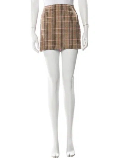 Pre-owned Alice And Olivia Plaid Print Mini Skirt In White