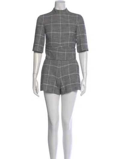 Pre-owned Alice And Olivia Plaid Print Mock Neck Romper In Gray