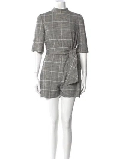 Pre-owned Alice And Olivia Plaid Print Mock Neck Romper In Gray