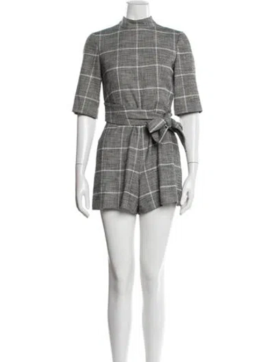 Pre-owned Alice And Olivia Plaid Print Mock Neck Romper In Gray