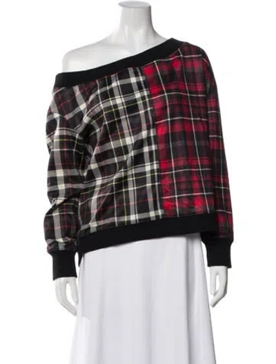 Pre-owned Alice And Olivia Plaid Print Off-the-shoulder Sweatshirt In Red