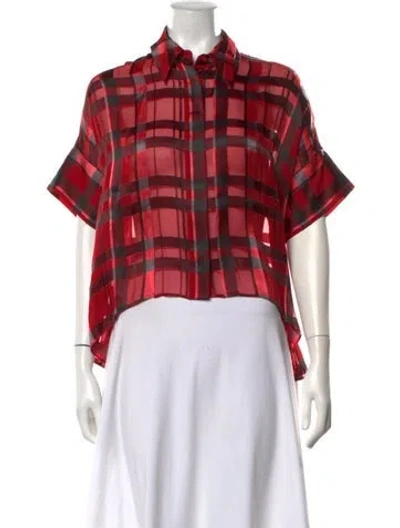 Pre-owned Alice And Olivia Plaid Print Short Sleeve Blouse In Red