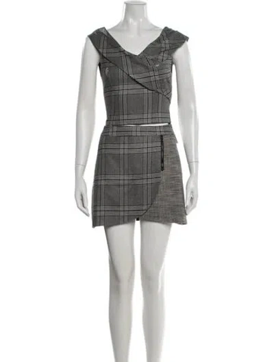 Pre-owned Alice And Olivia Plaid Print Skirt Set In Grey