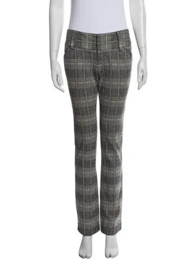 Pre-owned Alice And Olivia Plaid Print Straight Leg Pants In White