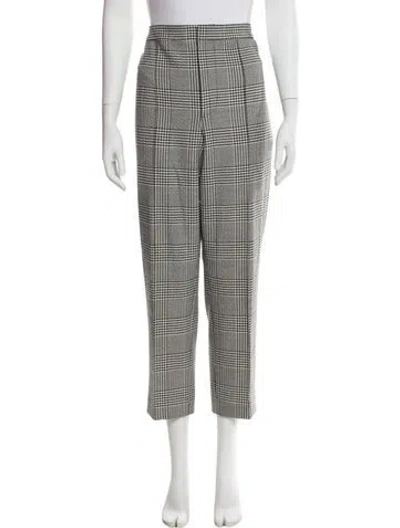 Pre-owned Alice And Olivia Plaid Print Straight Leg Pants In White