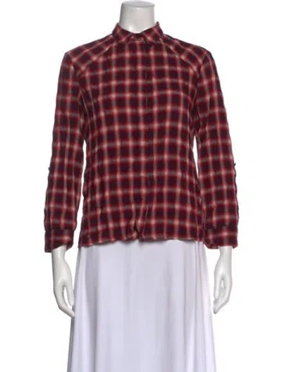 Pre-owned Alice And Olivia Plaid Print Three-quarter Sleeve Blouse In Red
