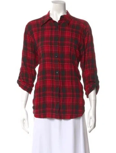 Pre-owned Alice And Olivia Plaid Print Three-quarter Sleeve Button-up Top In Red