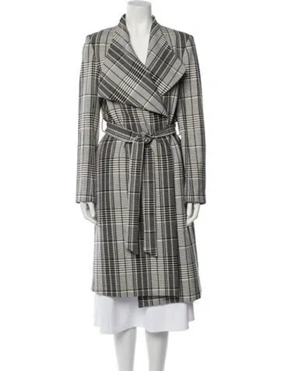 Pre-owned Alice And Olivia Plaid Print Trench Coat In Black