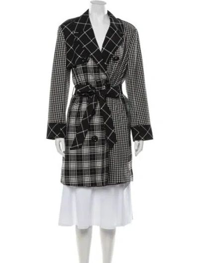 Pre-owned Alice And Olivia Plaid Print Trench Coat In Black