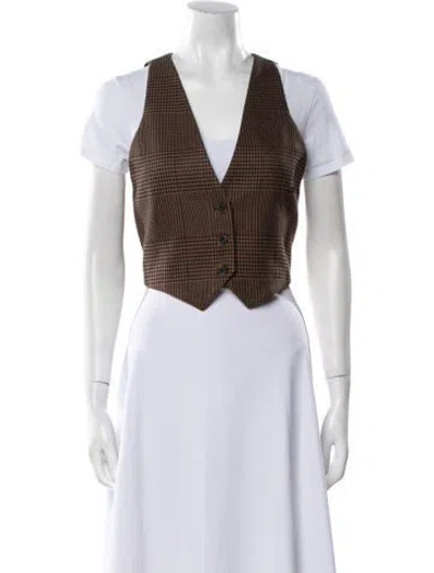 Pre-owned Alice And Olivia Plaid Print Vest W/ Tags In Brown