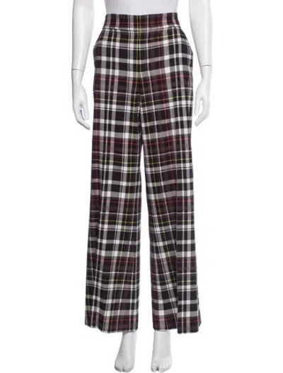 Pre-owned Alice And Olivia Plaid Print Wide Leg Pants In Black