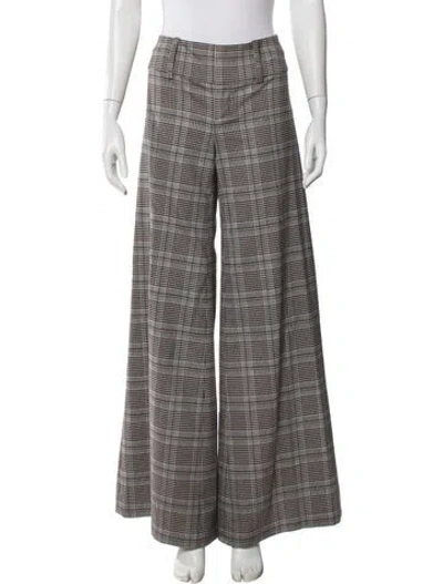 Pre-owned Alice And Olivia Plaid Print Wide Leg Pants In Brown