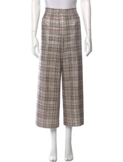 Pre-owned Alice And Olivia Plaid Print Wide Leg Pants In Gold