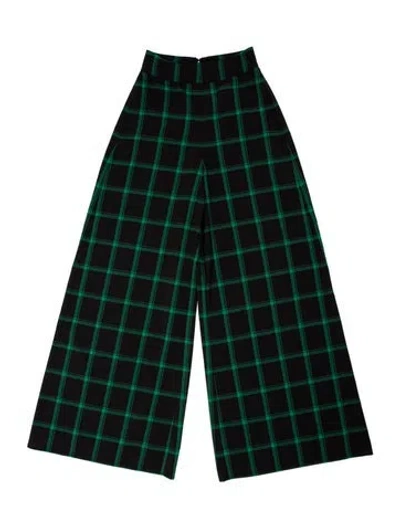 Pre-owned Alice And Olivia Plaid Print Wide Leg Pants In Green