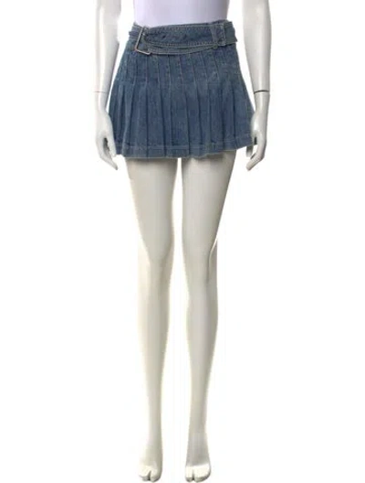 Pre-owned Alice And Olivia Pleated Accents Mini Skirt In Blue