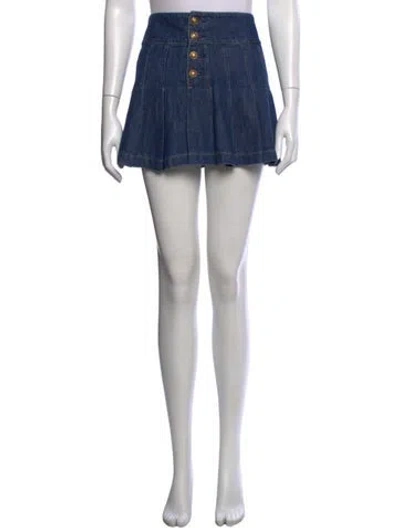 Pre-owned Alice And Olivia Pleated Accents Mini Skirt In Blue