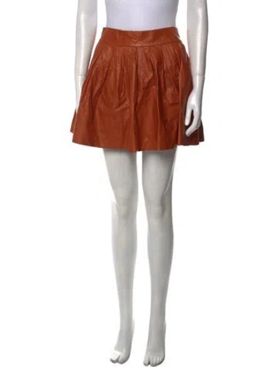 Pre-owned Alice And Olivia Pleated Accents Mini Skirt In Orange