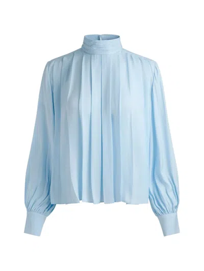 Alice And Olivia Pleated Blouson Blouse In Blue