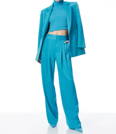 Alice And Olivia Pleated Satin Pants In Blue