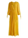 Alice And Olivia Nya Deep V Pleated Chiffon Maxi Dress In Yellow