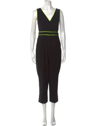 Pre-owned Alice And Olivia Plunge Neckline Jumpsuit In Black