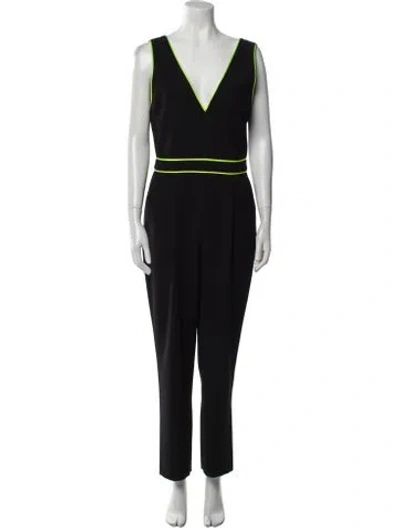 Pre-owned Alice And Olivia Plunge Neckline Jumpsuit In Black