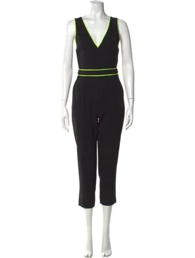 Pre-owned Alice And Olivia Plunge Neckline Jumpsuit In Black