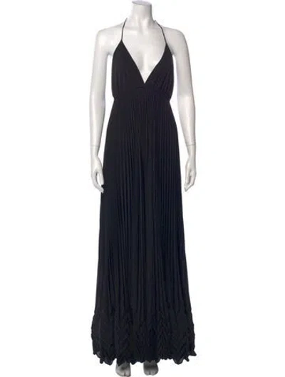 Pre-owned Alice And Olivia Plunge Neckline Jumpsuit In Black