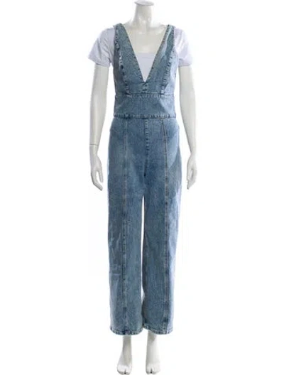 Pre-owned Alice And Olivia Plunge Neckline Jumpsuit In Blue