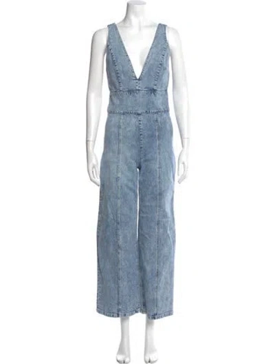 Pre-owned Alice And Olivia Plunge Neckline Jumpsuit In Blue