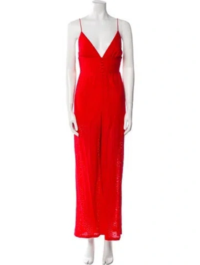 Pre-owned Alice And Olivia Plunge Neckline Jumpsuit In Red