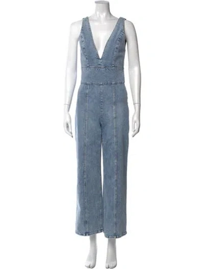 Pre-owned Alice And Olivia Plunge Neckline Jumpsuit W/ Tags In Blue