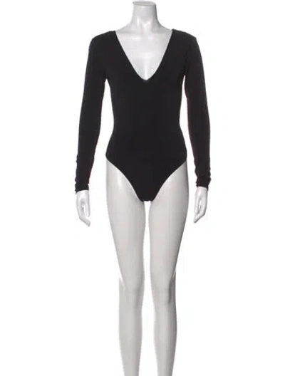 Pre-owned Alice And Olivia Plunge Neckline Long Sleeve Bodysuit In Black