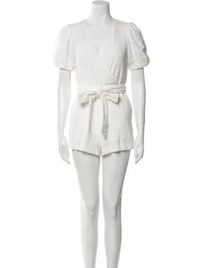 Pre-owned Alice And Olivia Plunge Neckline Romper In White