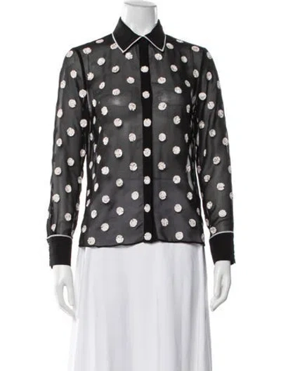 Pre-owned Alice And Olivia Polka Dot Print Long Sleeve Blouse In White